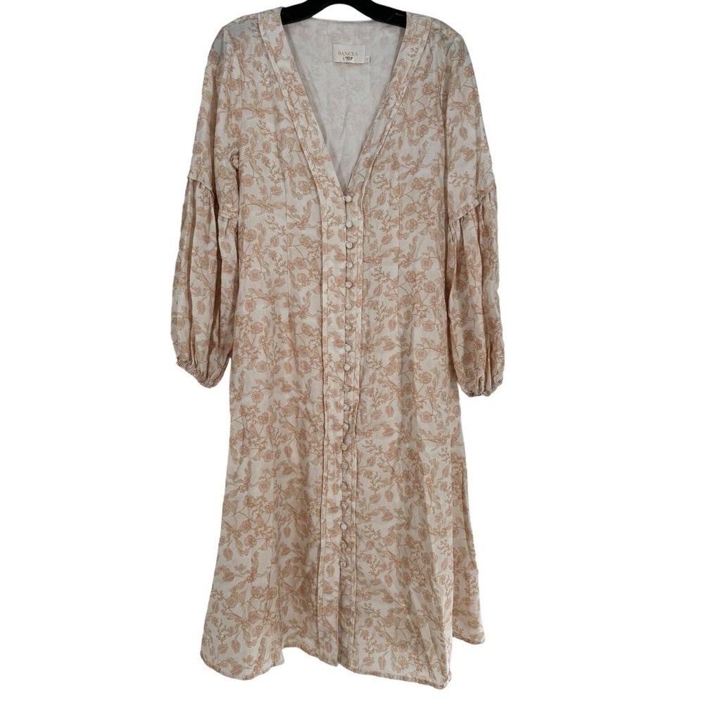 SANCIA The Maryse Beige Floral Midi Dress Size Small - Picture 2 of 8